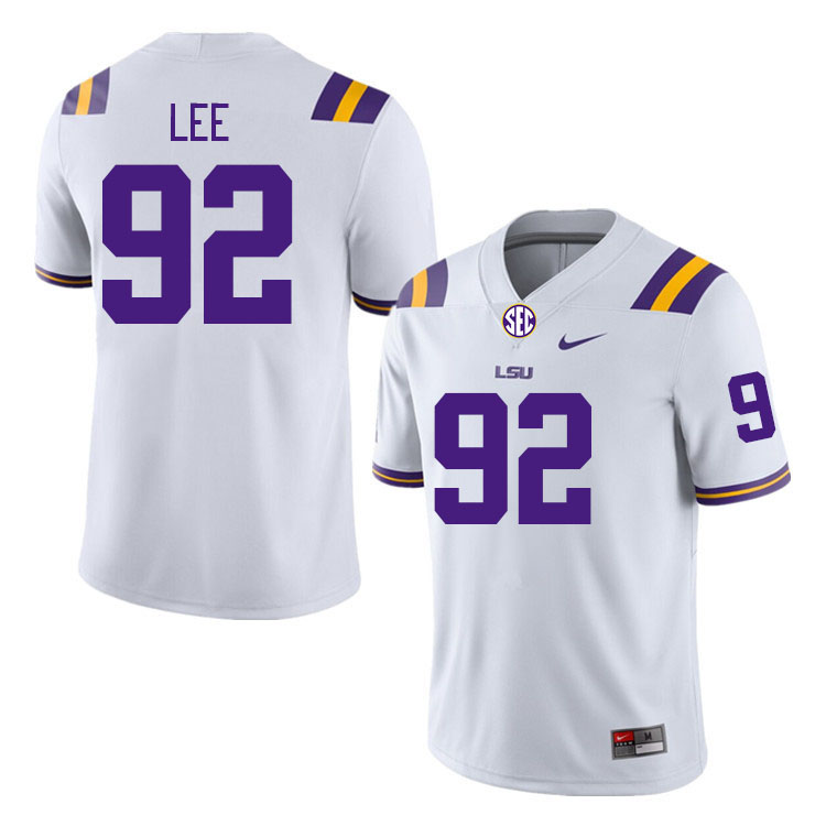 Men #92 Jalen Lee LSU Tigers College Football Jerseys Stitched-White